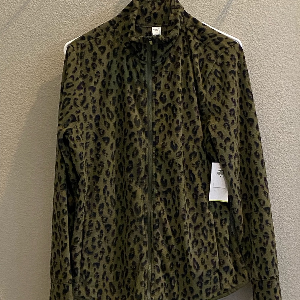 Olive leopard print zip up fleece